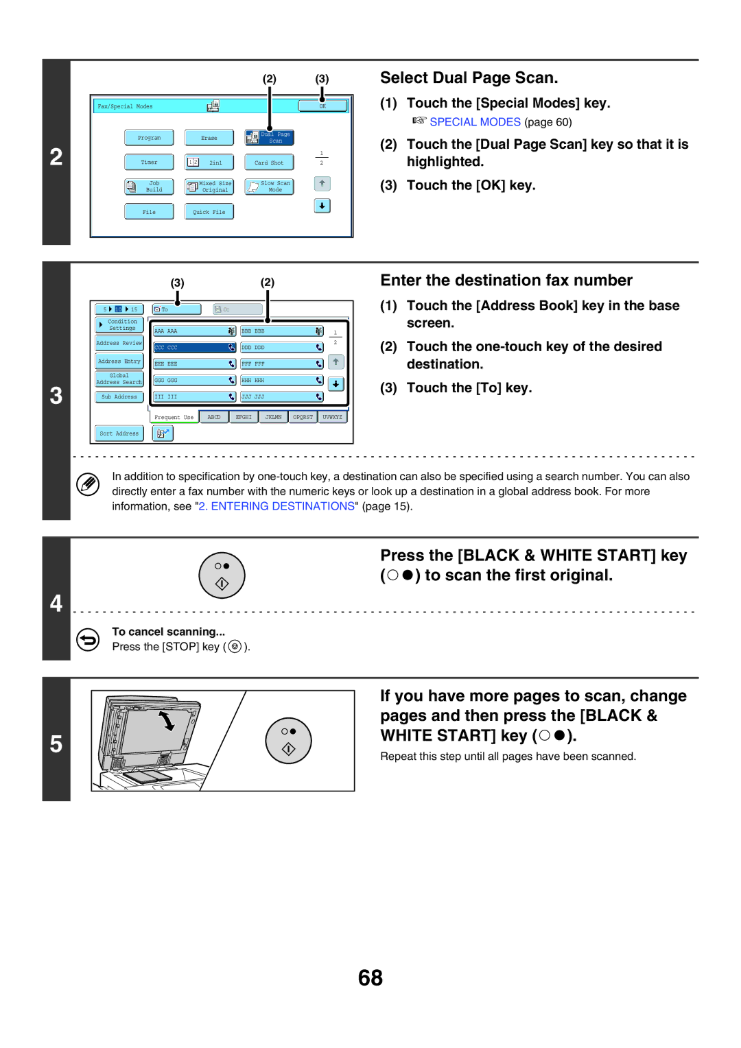 Sharp MX-FXX1 manual Select Dual Page Scan, If you have more pages to scan, change, Pages and then press the Black 