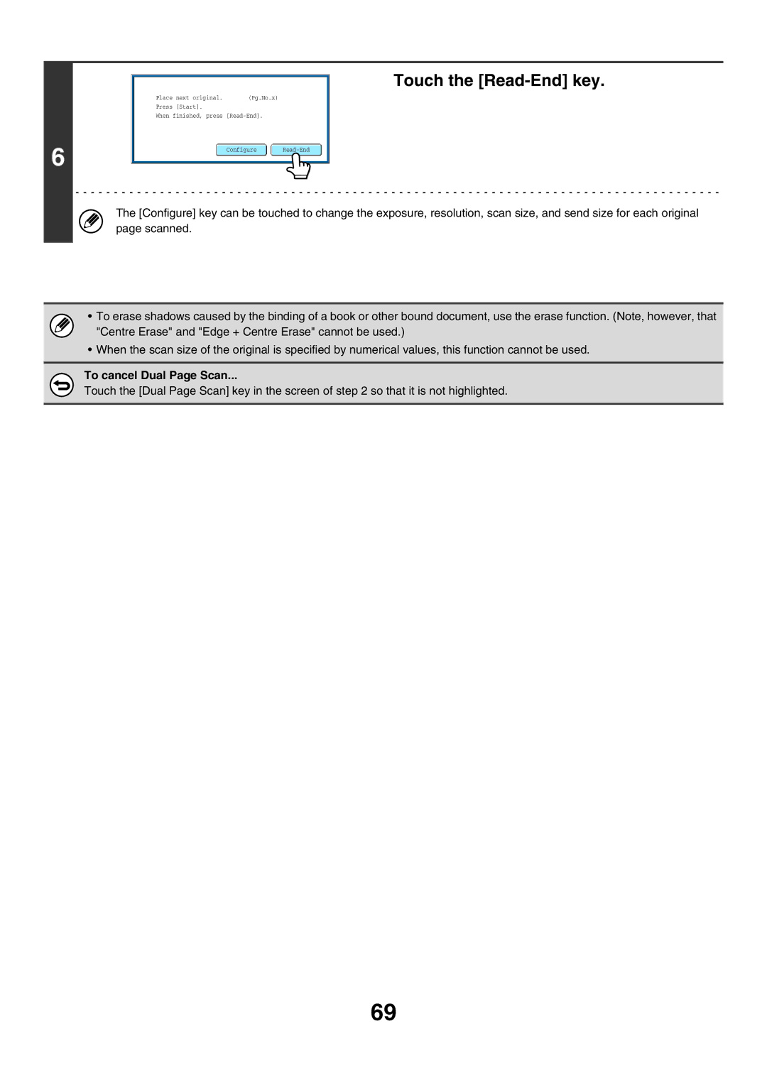 Sharp MX-FXX1 manual Touch the Read-End key, To cancel Dual Page Scan 