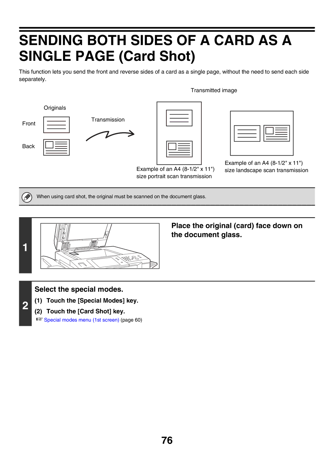 Sharp MX-FXX1 manual Sending Both Sides of a Card AS a Single page Card Shot, Touch the Card Shot key 