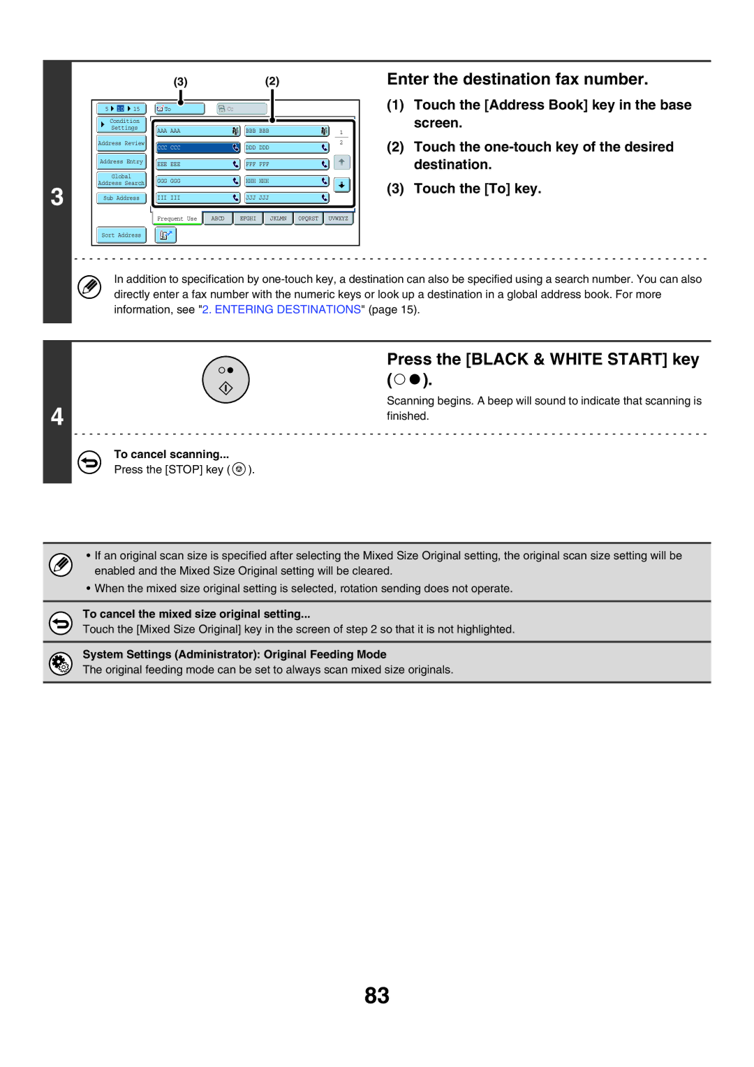 Sharp MX-FXX1 manual To cancel the mixed size original setting, System Settings Administrator Original Feeding Mode 