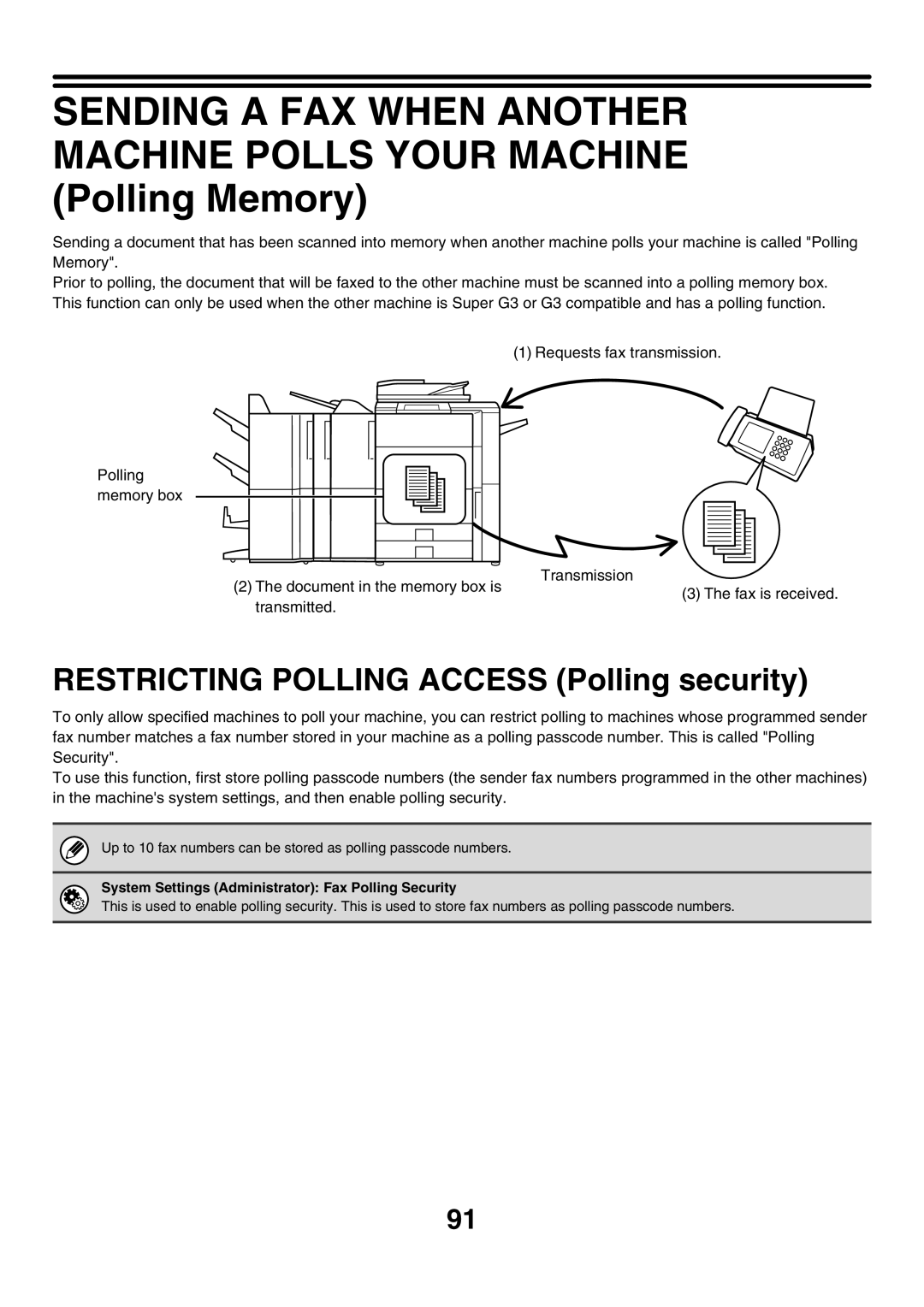 Sharp MX-FXX1 manual Restricting Polling Access Polling security, System Settings Administrator Fax Polling Security 