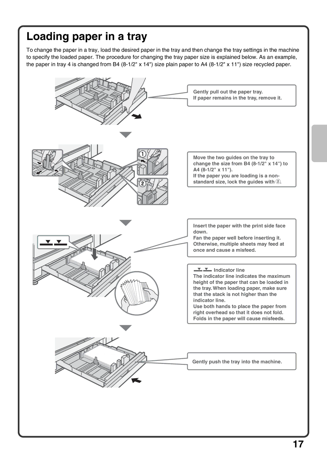 Sharp MX-M850, MX-M1100, MX-M950 quick start Loading paper in a tray 