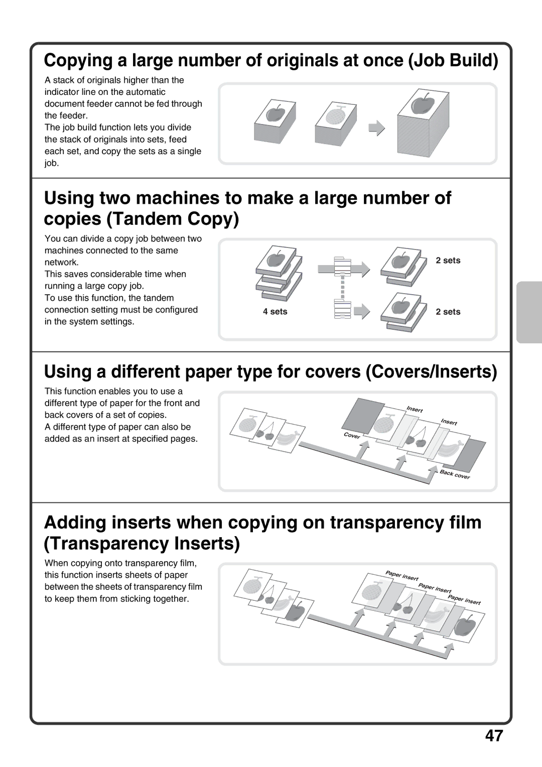 Sharp MX-M850, MX-M1100, MX-M950 quick start Using a different paper type for covers Covers/Inserts, Sets 