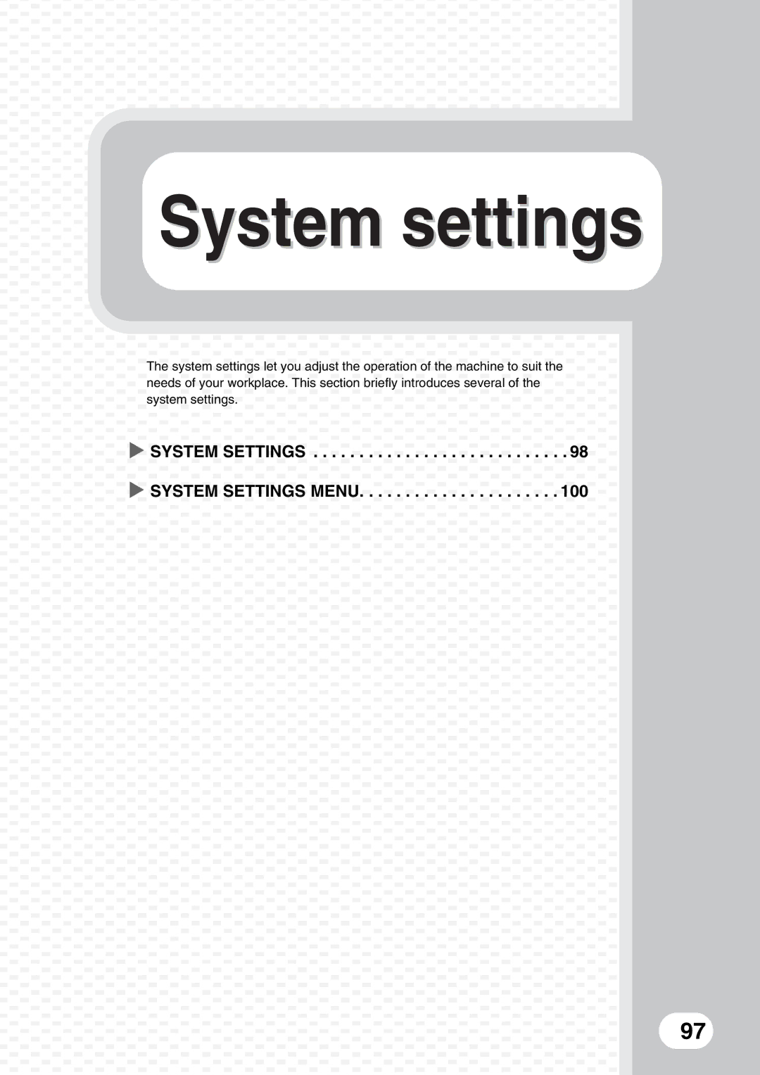 Sharp MX-M1100, MX-M850, MX-M950 quick start System settings 