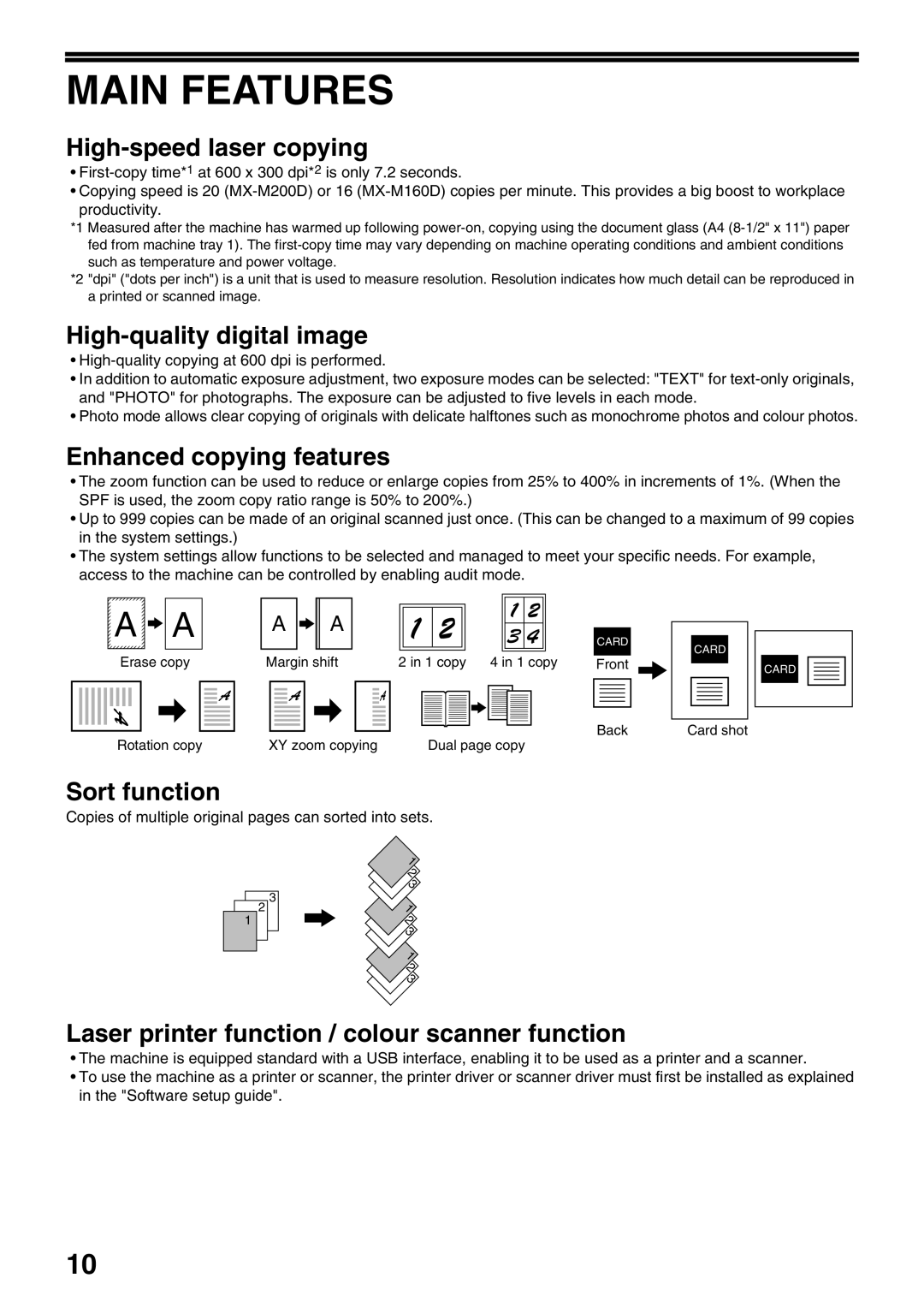 Sharp MX-M160D, MX-M200D operation manual Main Features 