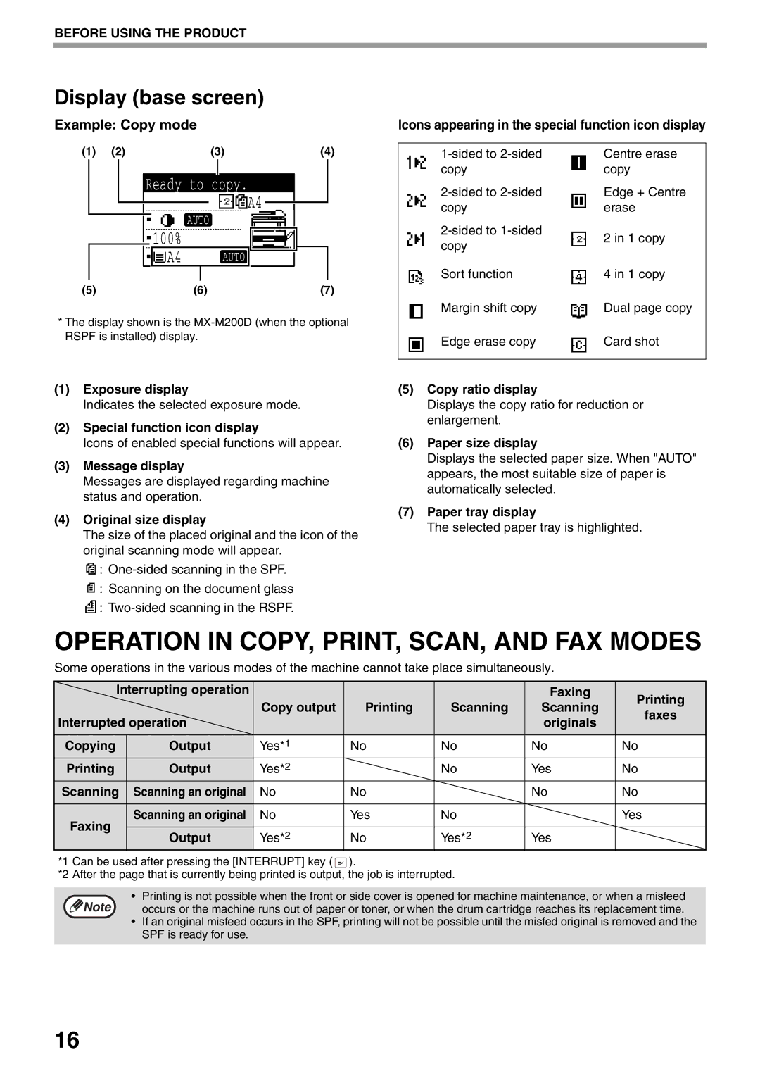 Sharp MX-M160D, MX-M200D Operation in COPY, PRINT, SCAN, and FAX Modes, Display base screen, Example Copy mode 