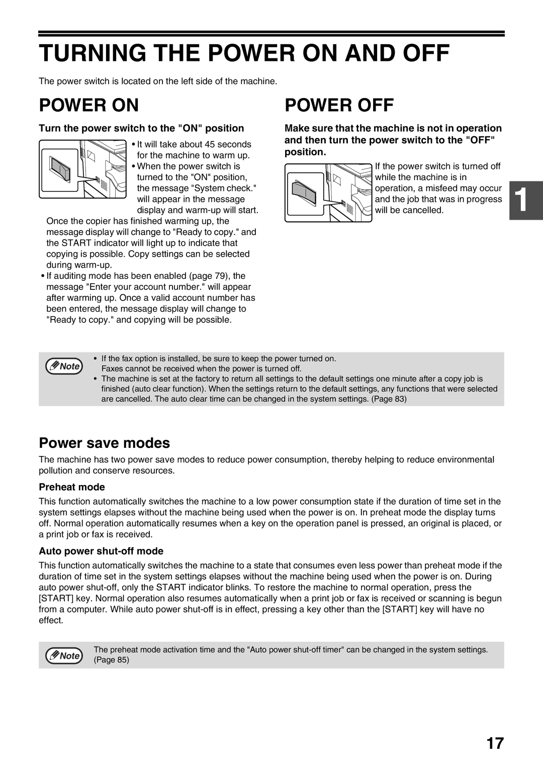 Sharp MX-M200D, MX-M160D operation manual Turning the Power on and OFF, Power OFF, Power save modes 