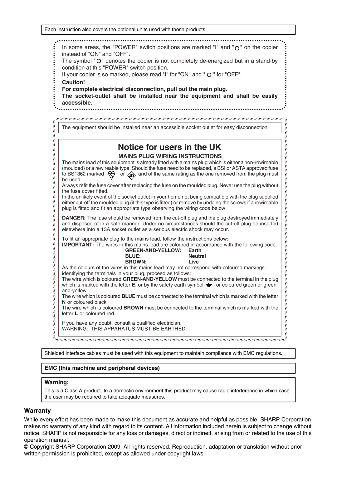 Sharp MX-M160D, MX-M200D operation manual Warranty, EMC this machine and peripheral devices 