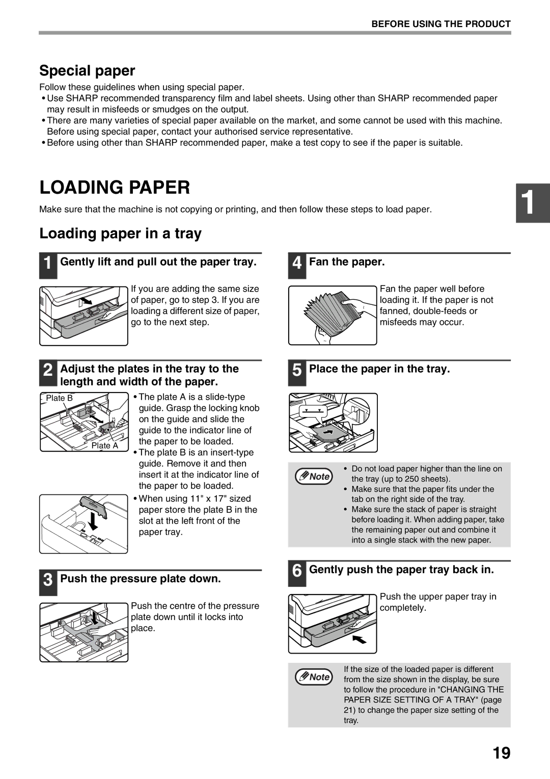 Sharp MX-M200D, MX-M160D operation manual Loading Paper, Special paper, Loading paper in a tray 