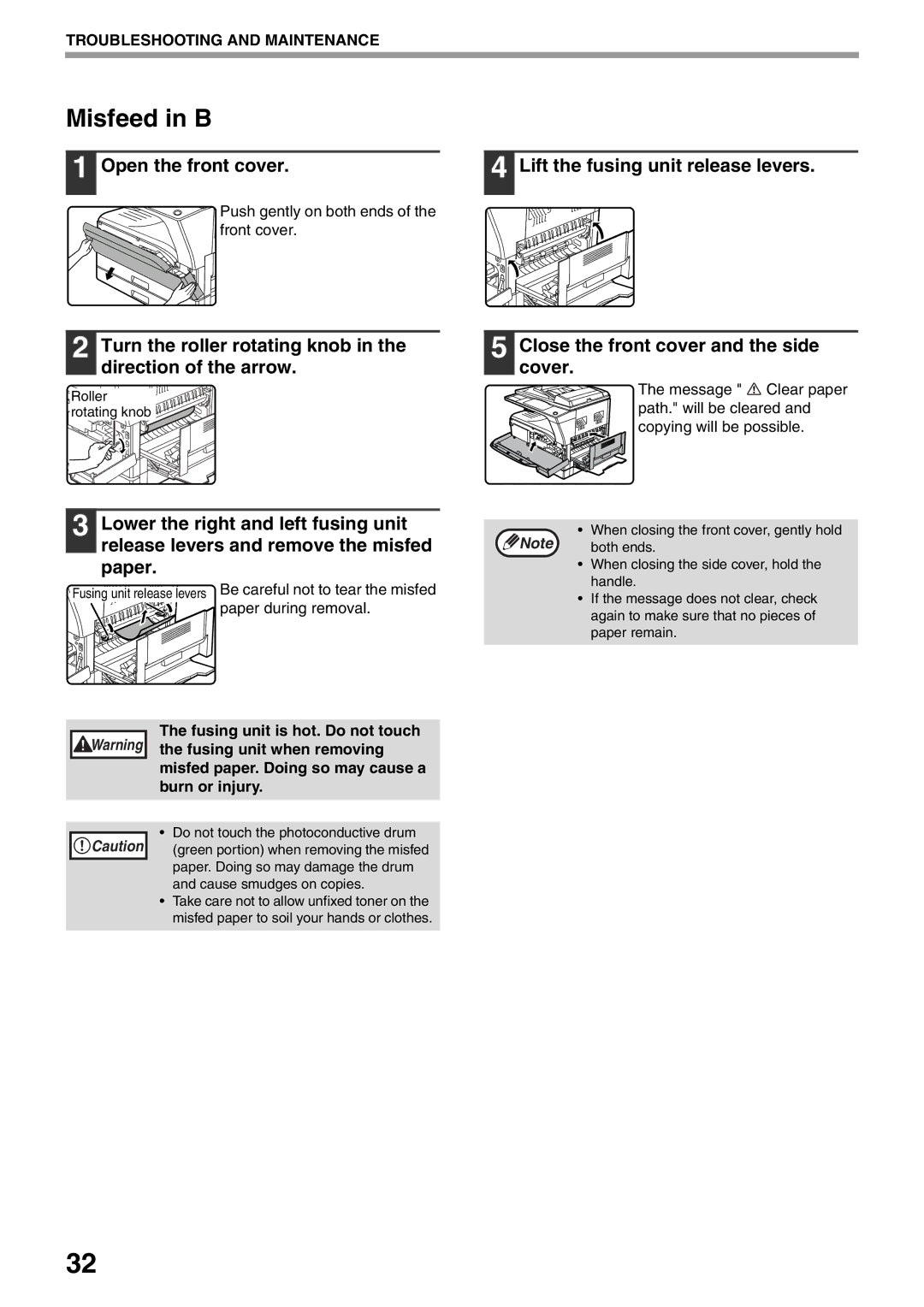 Sharp MX-M160D, MX-M200D operation manual Misfeed in B 