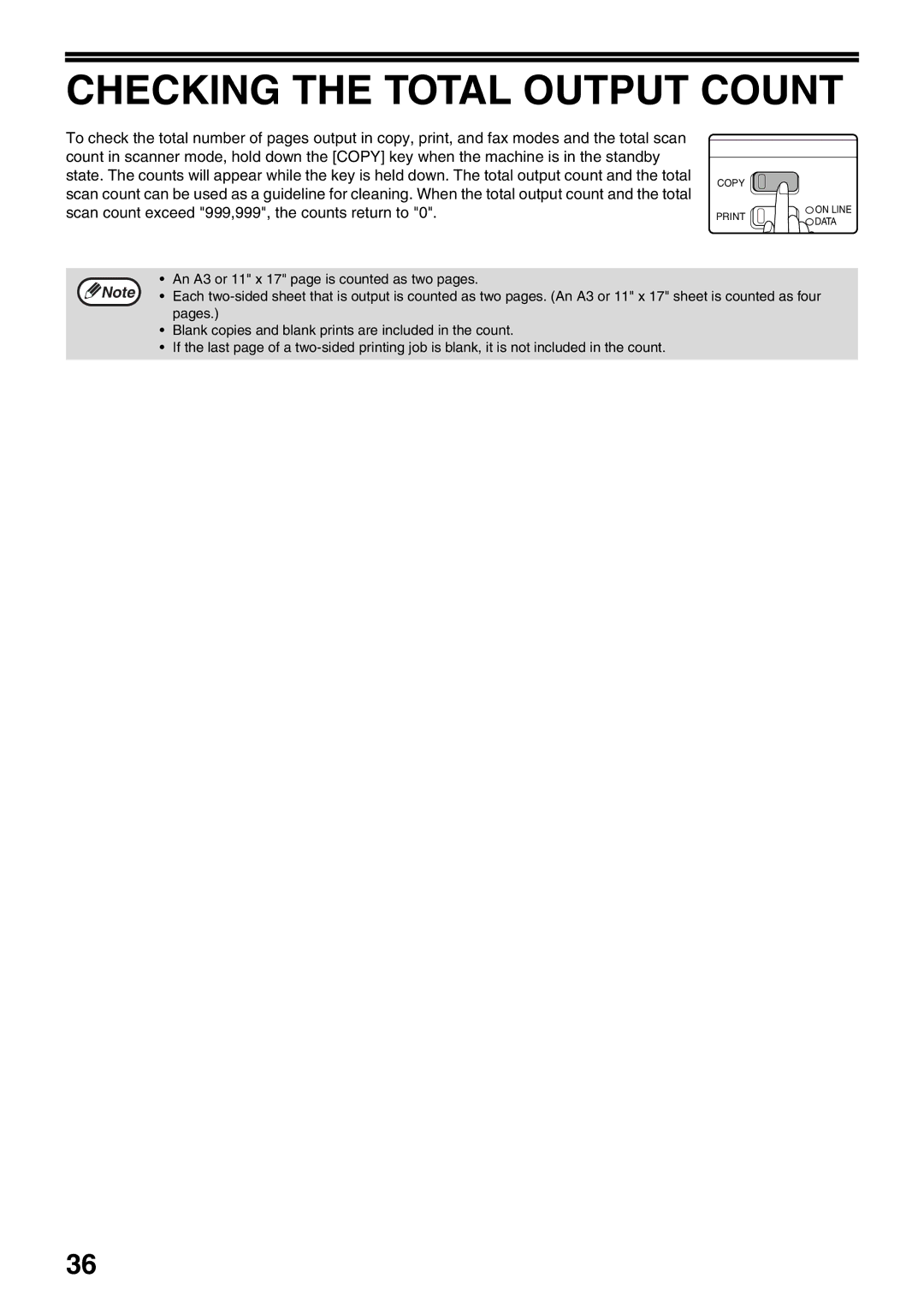 Sharp MX-M160D, MX-M200D operation manual Checking the Total Output Count, An A3 or 11 x 17 page is counted as two pages 