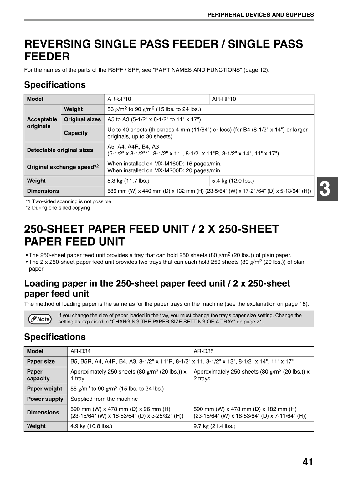 Sharp MX-M200D Reversing Single Pass Feeder / Single Pass Feeder, Sheet Paper Feed Unit / 2 X 250-SHEET Paper Feed Unit 