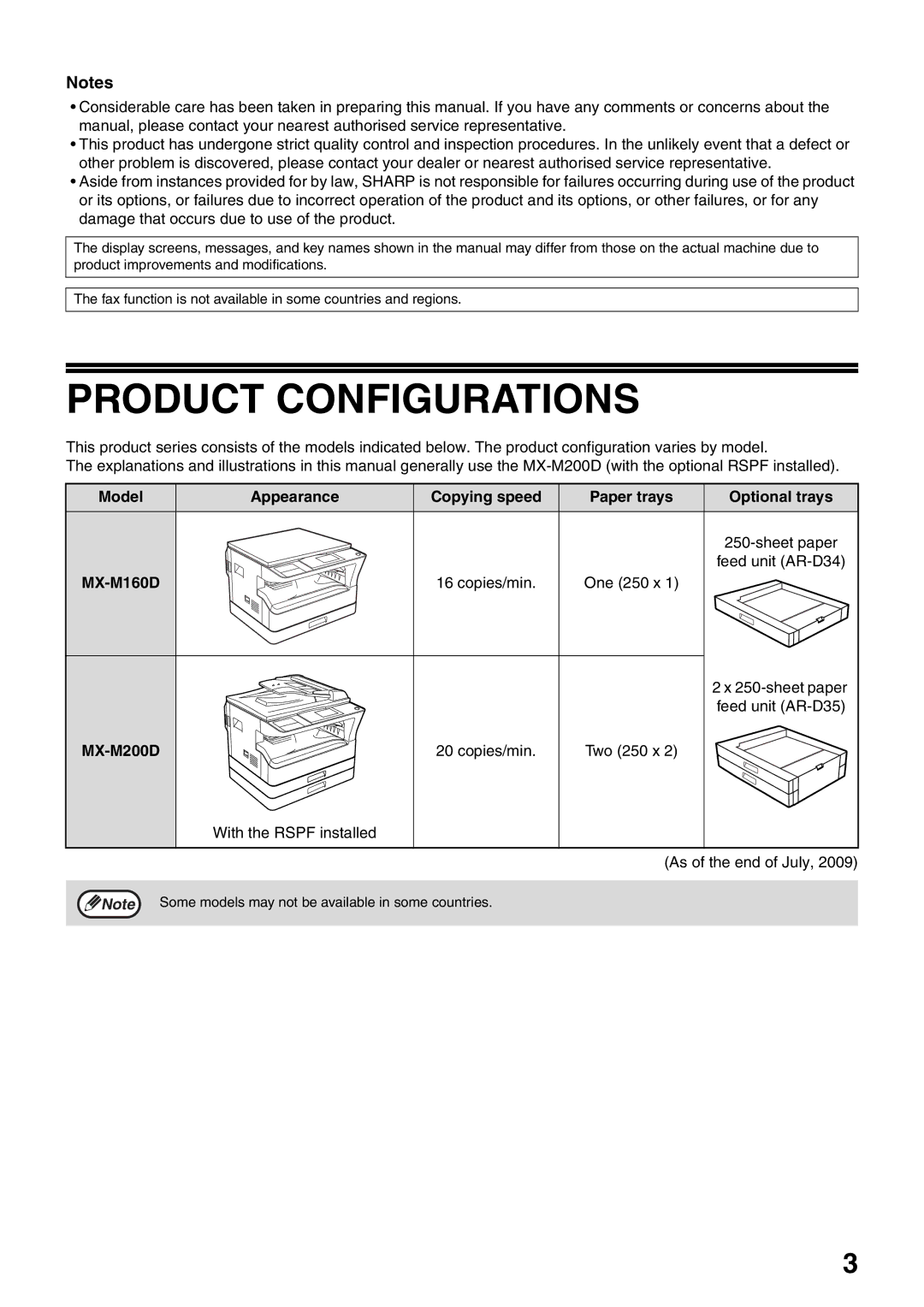 Sharp MX-M200D, MX-M160D operation manual Product Configurations, sheet paper feed unit AR-D35 