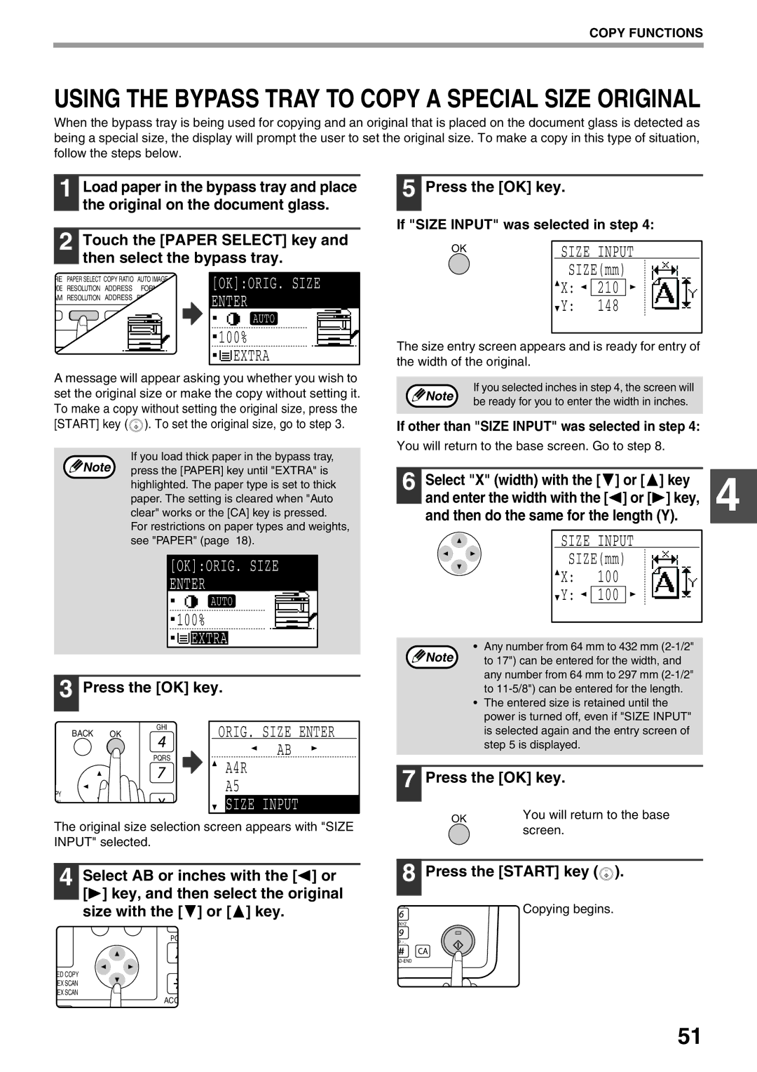 Sharp MX-M200D, MX-M160D operation manual Extra, OKORIG. Size Enter, Size Input 