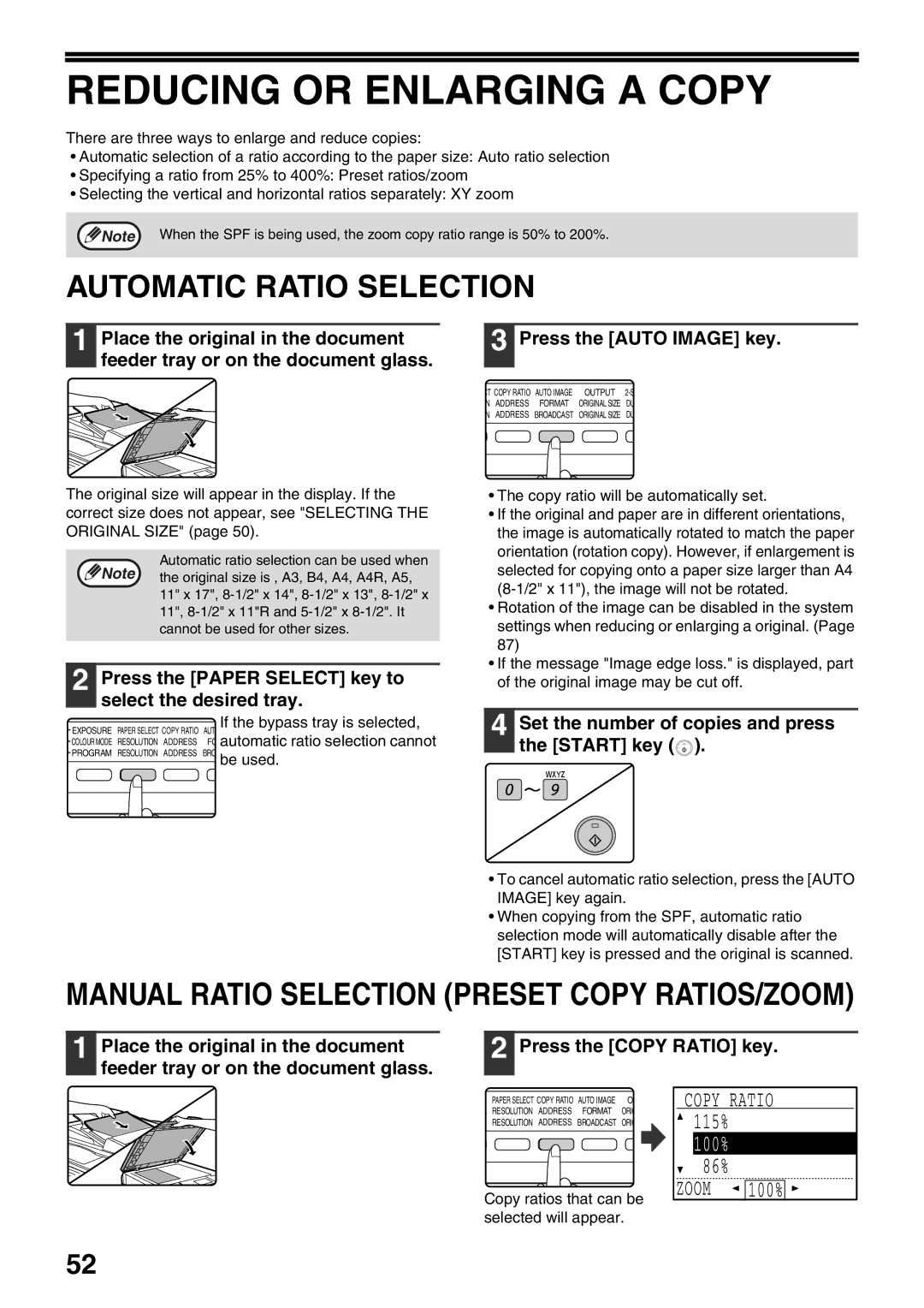 Sharp MX-M160D, MX-M200D operation manual Reducing or Enlarging a Copy, Automatic Ratio Selection, Press the Auto Image key 