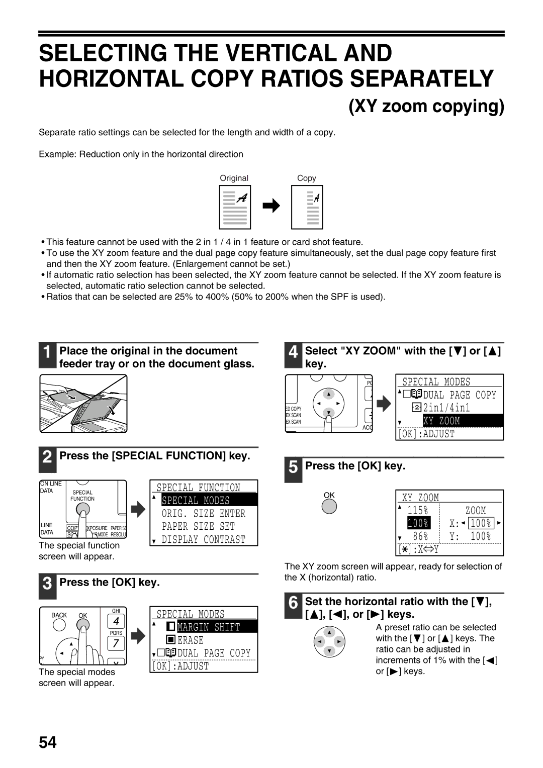 Sharp MX-M160D, MX-M200D operation manual XY Zoom, Okadjust, Special Function, Erase 