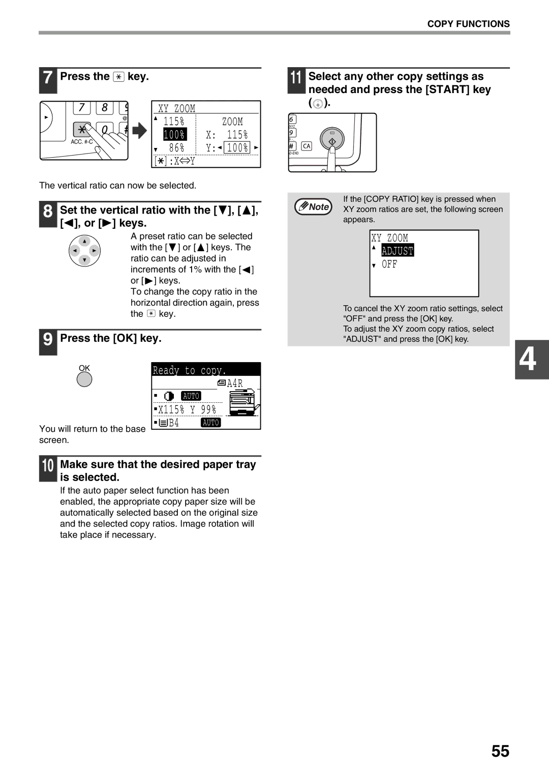 Sharp MX-M200D, MX-M160D Adjust, Off, Set the vertical ratio with the , , , or keys, Vertical ratio can now be selected 