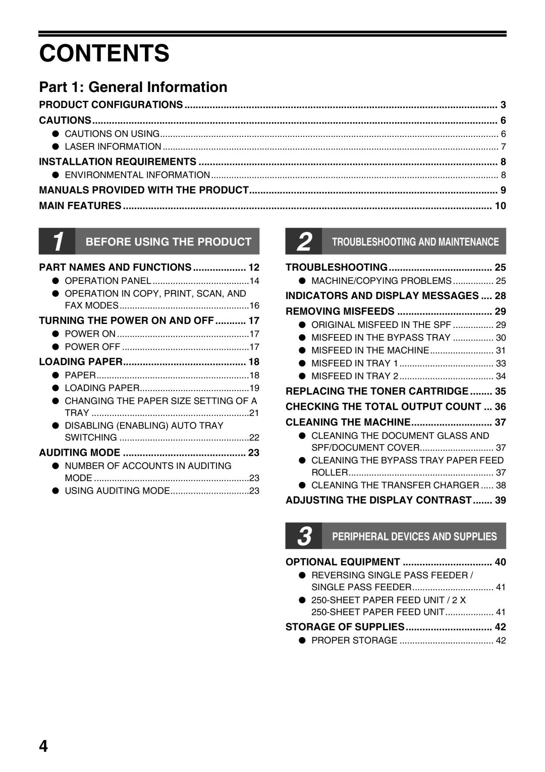 Sharp MX-M160D, MX-M200D operation manual Contents 