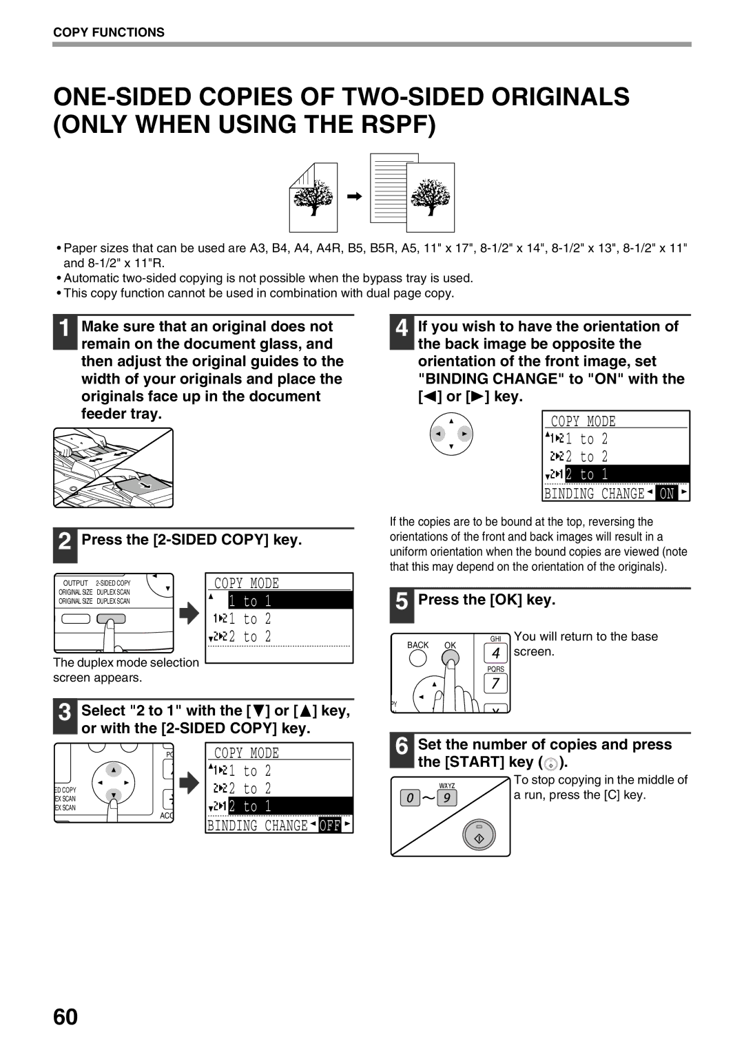 Sharp MX-M160D, MX-M200D operation manual Copy Mode, Select 2 to 1 with the or key, or with the 2-SIDED Copy key 