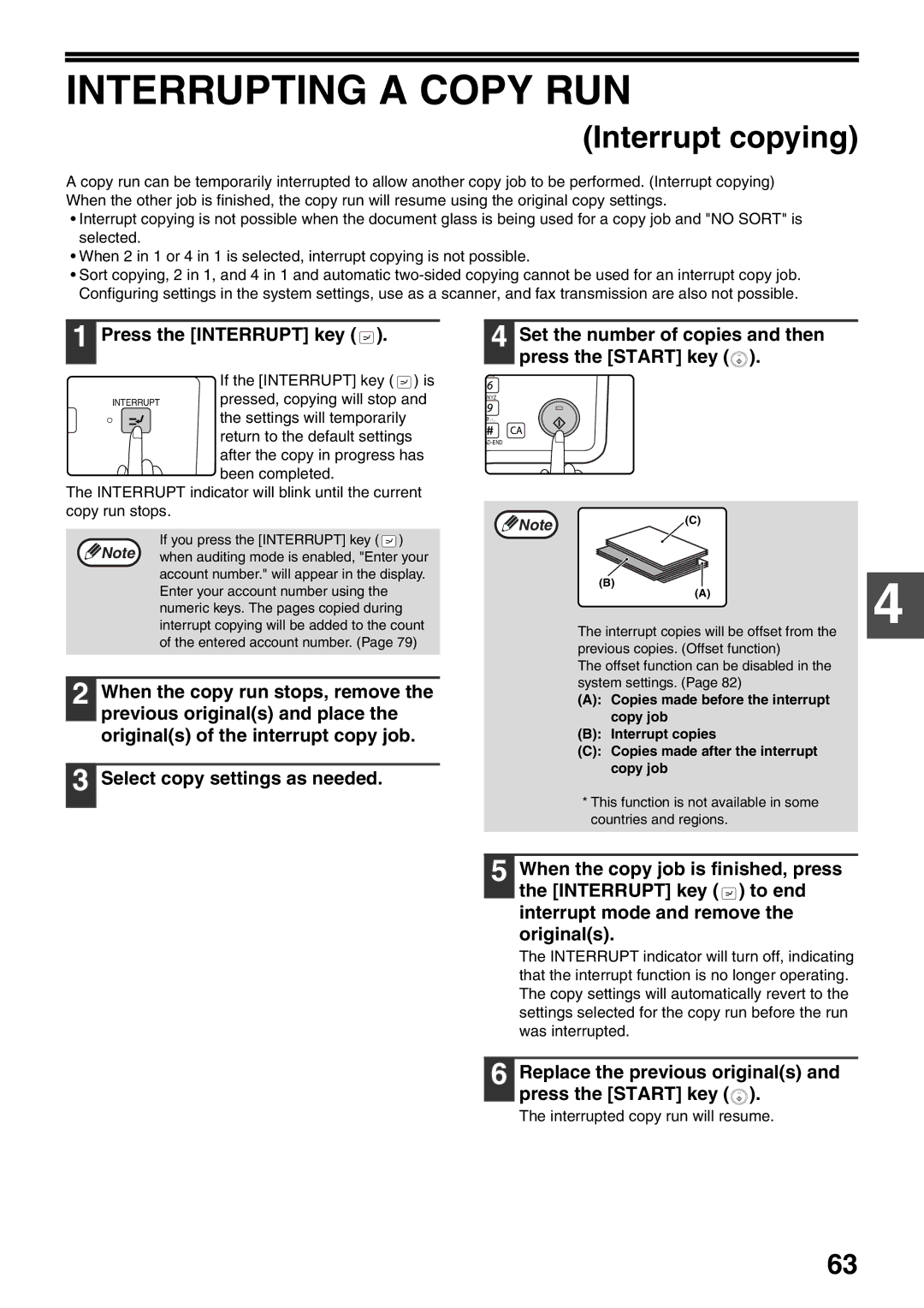 Sharp MX-M200D Interrupting a Copy RUN, Press the Interrupt key, Replace the previous originals and press the Start key 