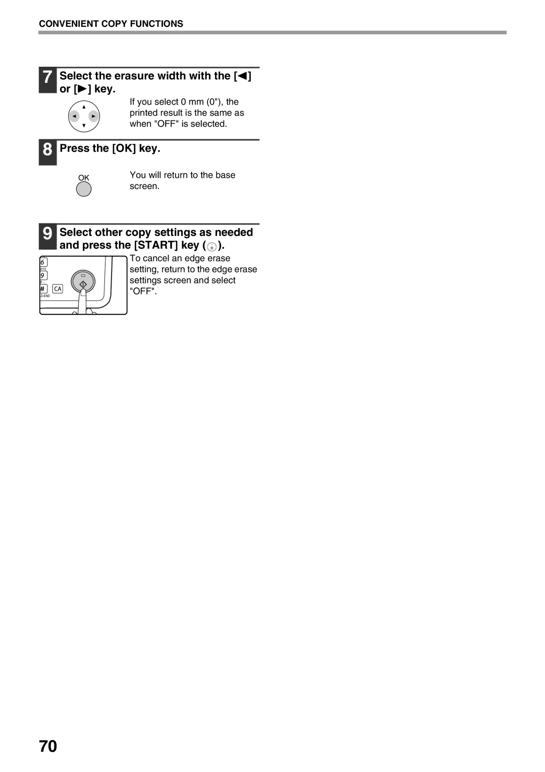 Sharp MX-M160D, MX-M200D operation manual Select the erasure width with the or key 