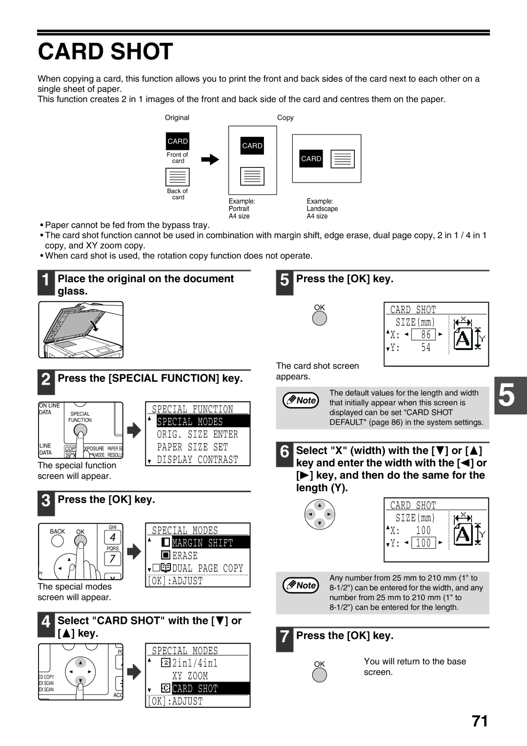 Sharp MX-M200D, MX-M160D operation manual Modes, Select Card Shot with the or key 