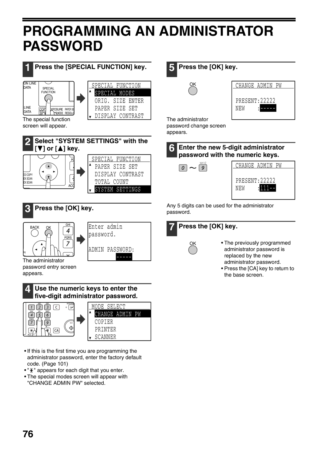 Sharp MX-M160D, MX-M200D operation manual Programming AN Administrator Password, Change Admin PW 