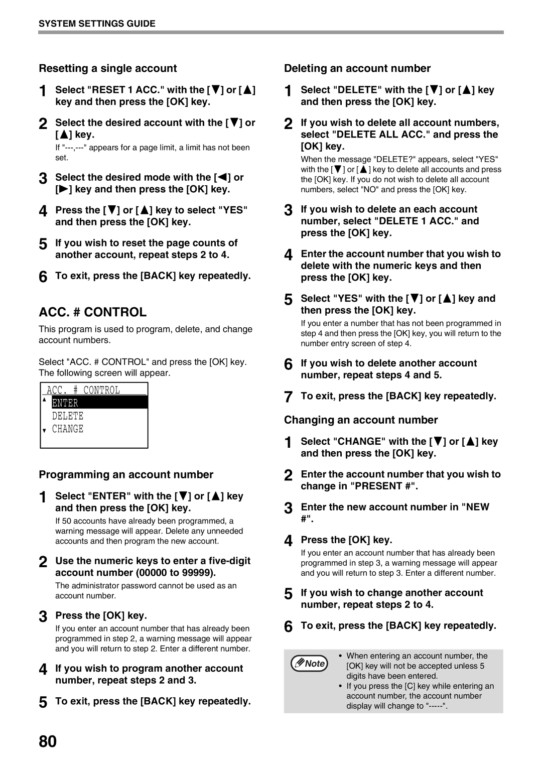 Sharp MX-M160D, MX-M200D operation manual ACC. # Control, Delete Change 