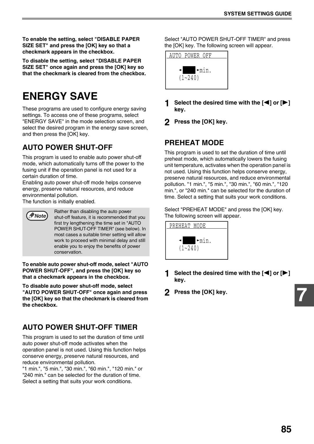 Sharp MX-M200D, MX-M160D operation manual Energy Save, Auto Power SHUT-OFF Timer, Preheat Mode 