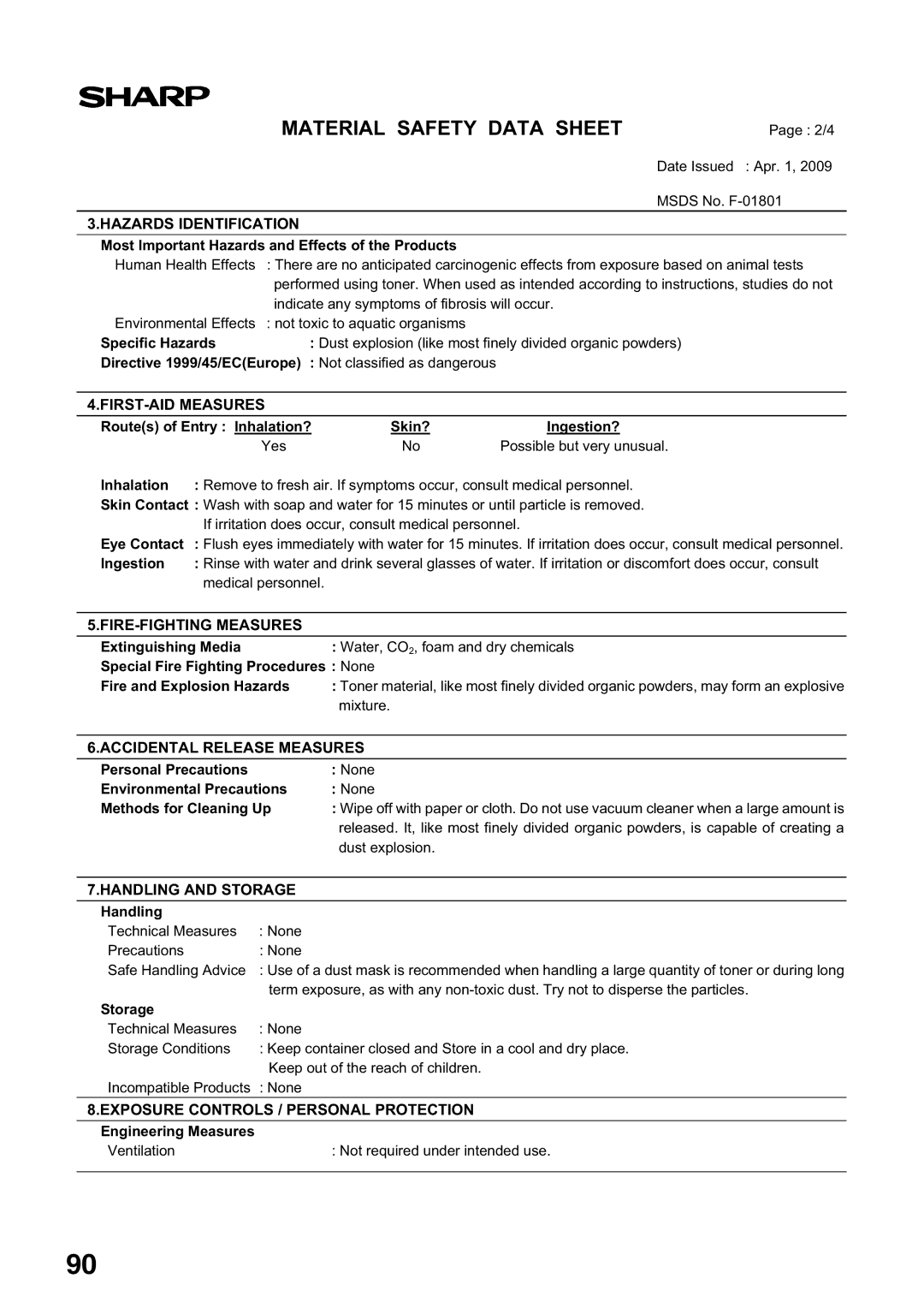 Sharp MX-M160D, MX-M200D operation manual Exposure Controls / Personal Protection 