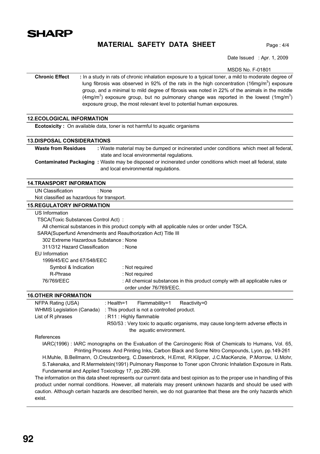 Sharp MX-M160D, MX-M200D operation manual Ecological Information 