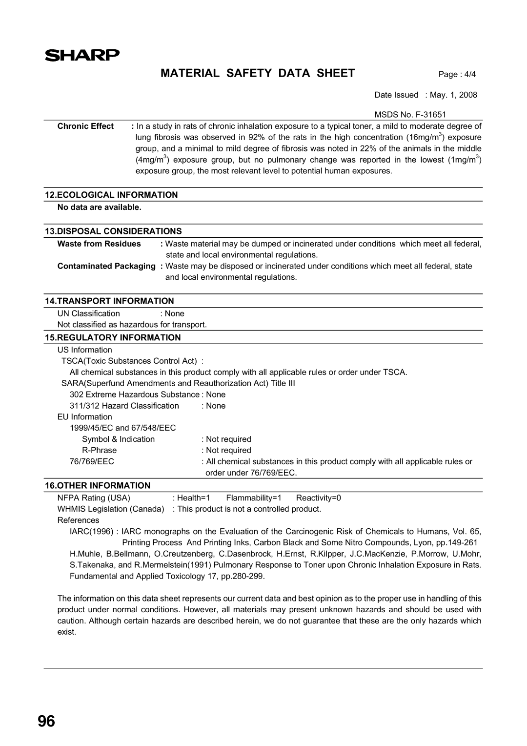 Sharp MX-M160D, MX-M200D operation manual No data are available 