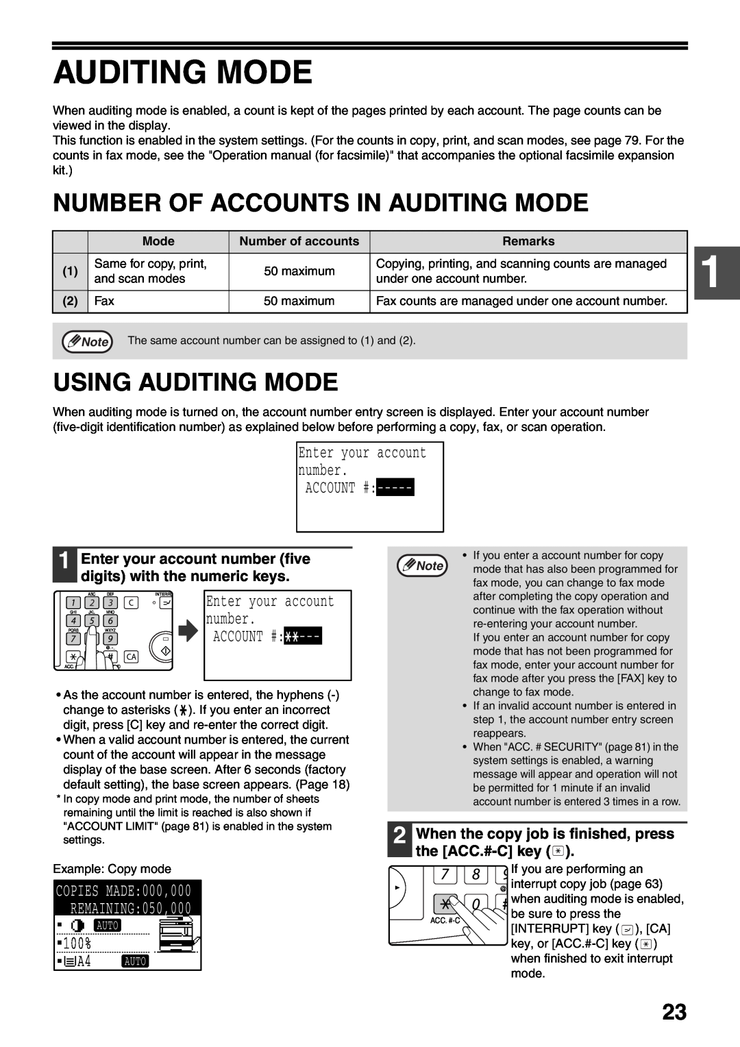 Sharp MX-M200D Number Of Accounts In Auditing Mode, Using Auditing Mode, ˚˚˚˚˚, Enter your account number, Auto 