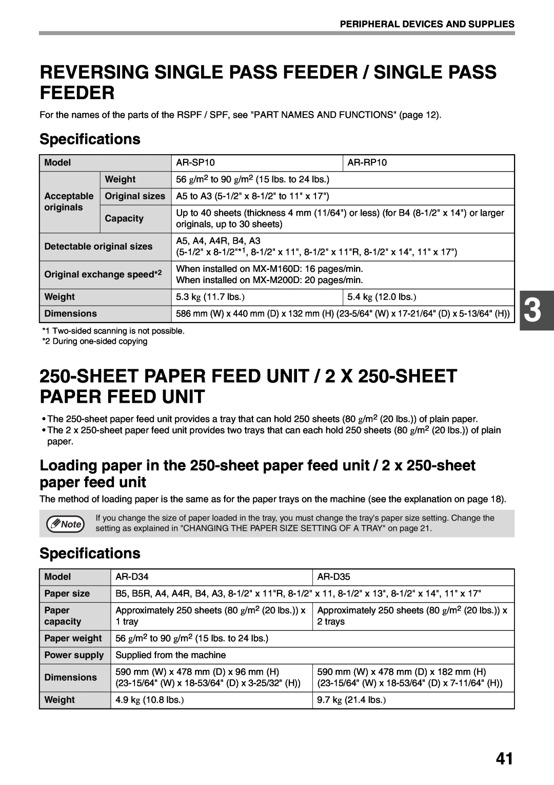 Sharp MX-M200D Reversing Single Pass Feeder / Single Pass Feeder, SHEET PAPER FEED UNIT / 2 X 250-SHEET PAPER FEED UNIT 