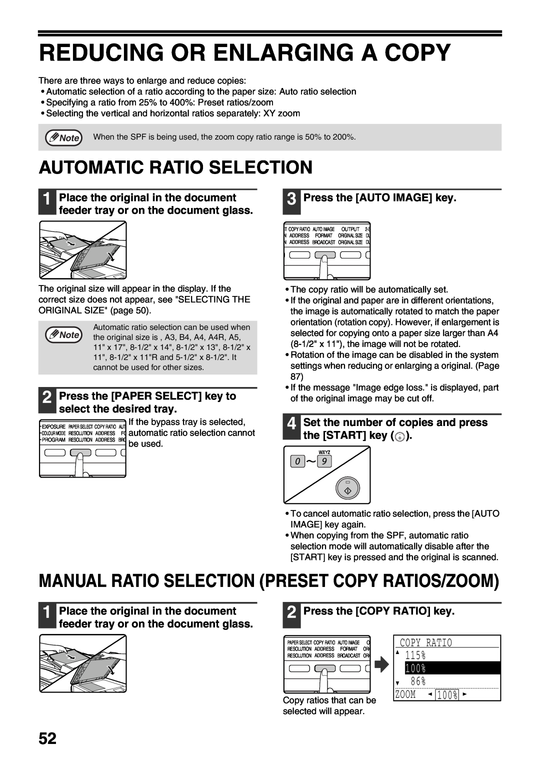 Sharp MX-M160D, MX-M200D Reducing Or Enlarging A Copy, Automatic Ratio Selection, 100%, Press the AUTO IMAGE key 