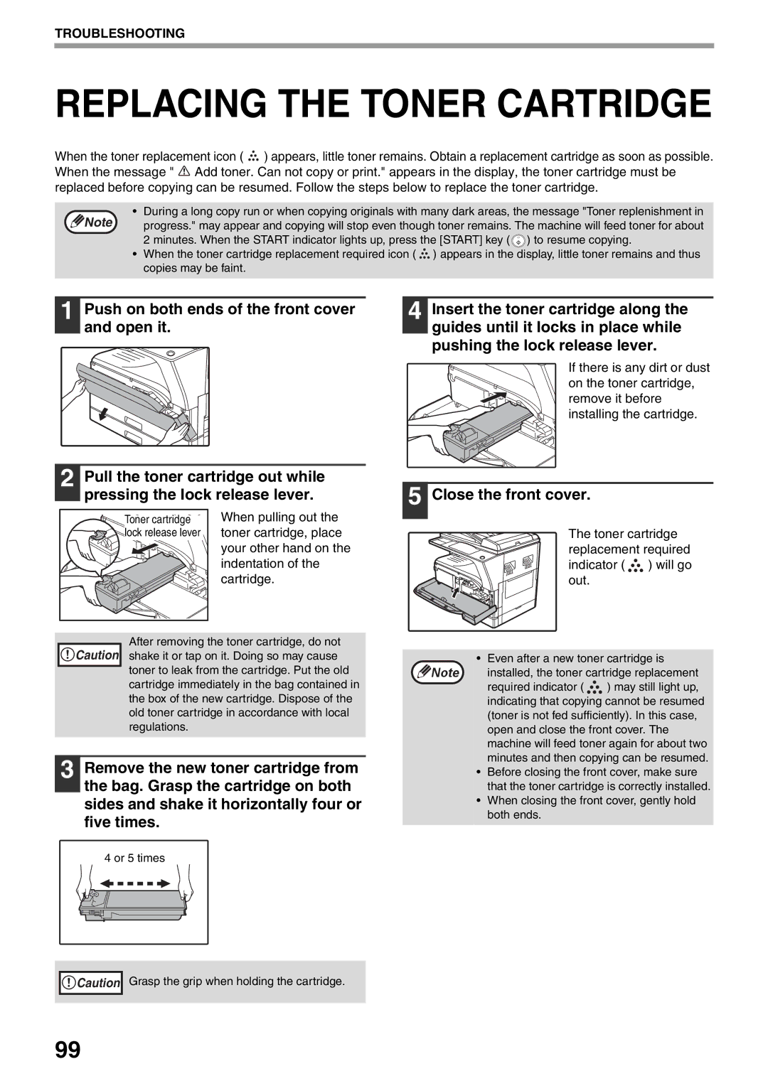 Sharp MX-M182D, MX-M202D, MX-M232D manual Replacing the Toner Cartridge, Required indicator 