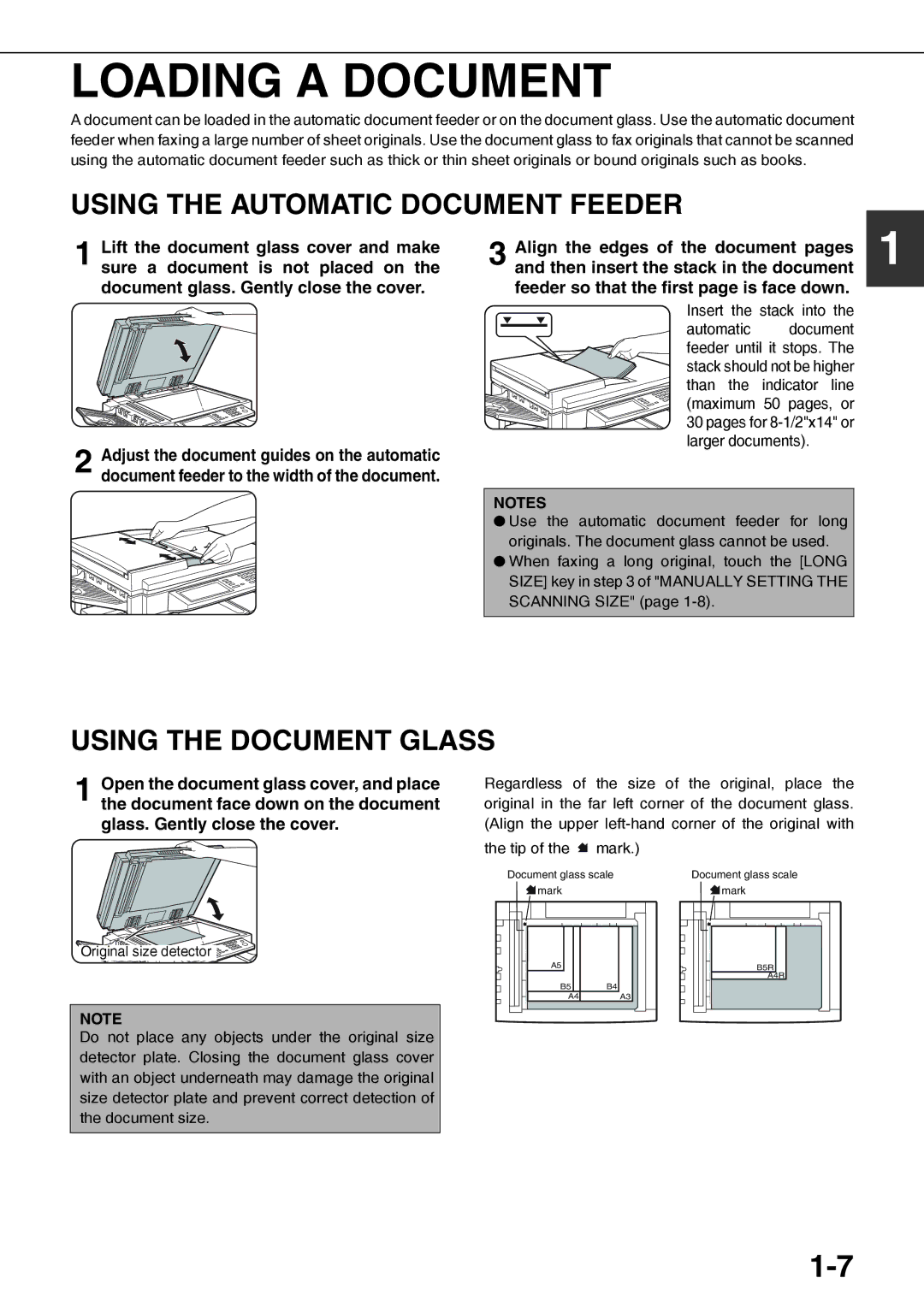 Sharp MX-M450N Loading a Document, Using the Automatic Document Feeder, Using the Document Glass, Insert the stack into 