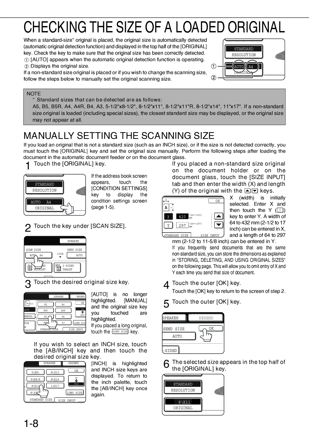 Sharp MX-M450U, MX-M350N, MX-M450N, MX-M350U operation manual Manually Setting the Scanning Size 