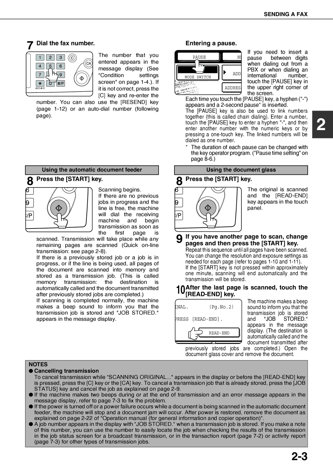 Sharp MX-M450N Dial the fax number, Press the Start key, 10After the last page is scanned, touch the READ-END key, Stored 