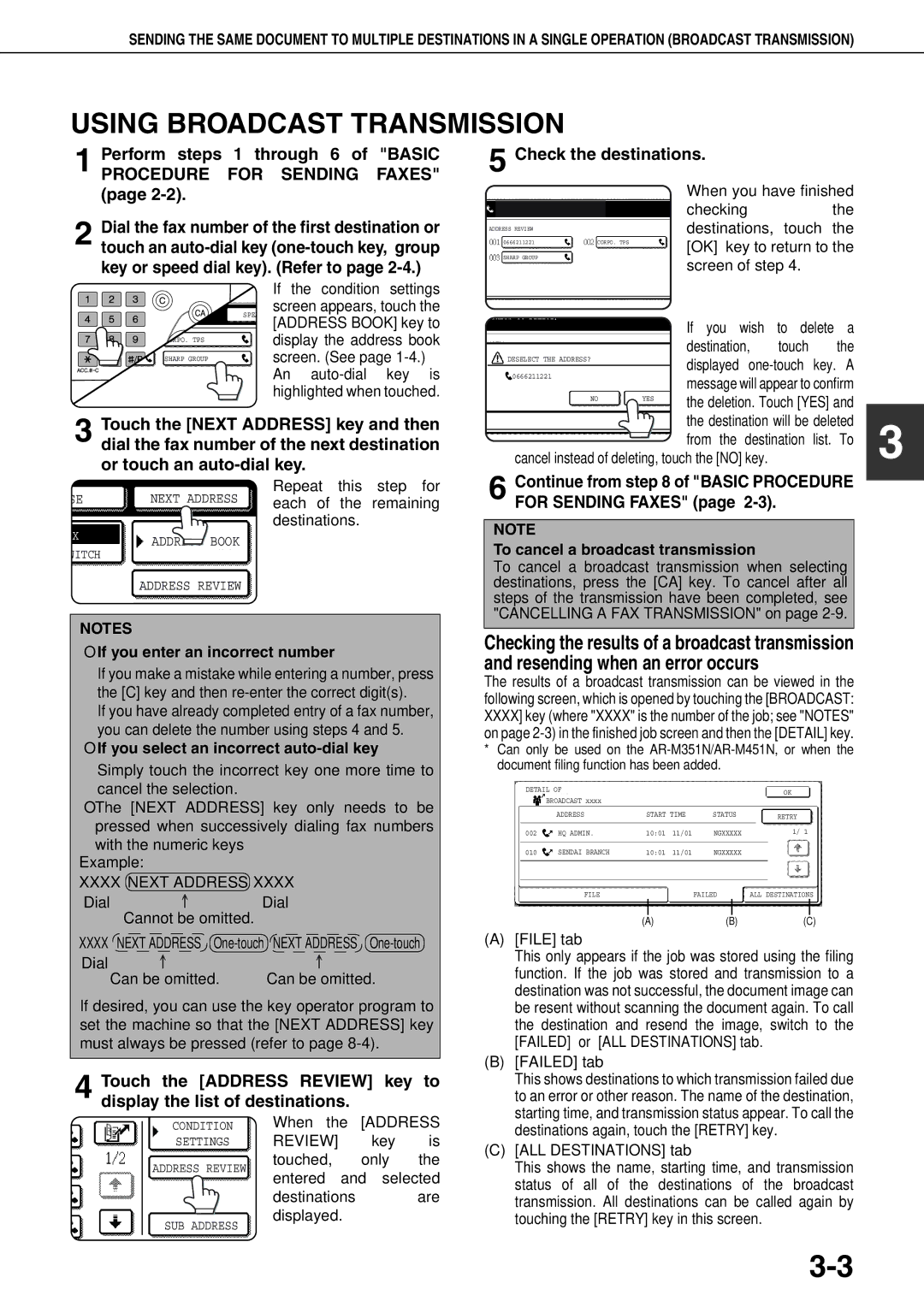 Sharp MX-M350U, MX-M350N, MX-M450N Using Broadcast Transmission, Check the destinations, If you enter an incorrect number 