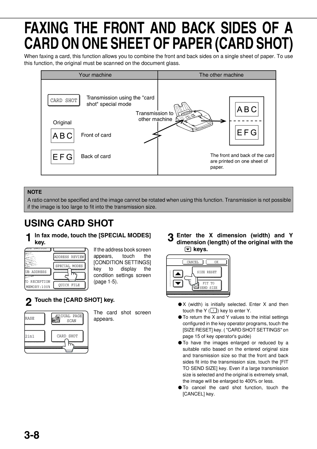 Sharp MX-M350N, MX-M450N, MX-M450U, MX-M350U operation manual Using Card Shot, Touch the Card Shot key, Card shot screen 