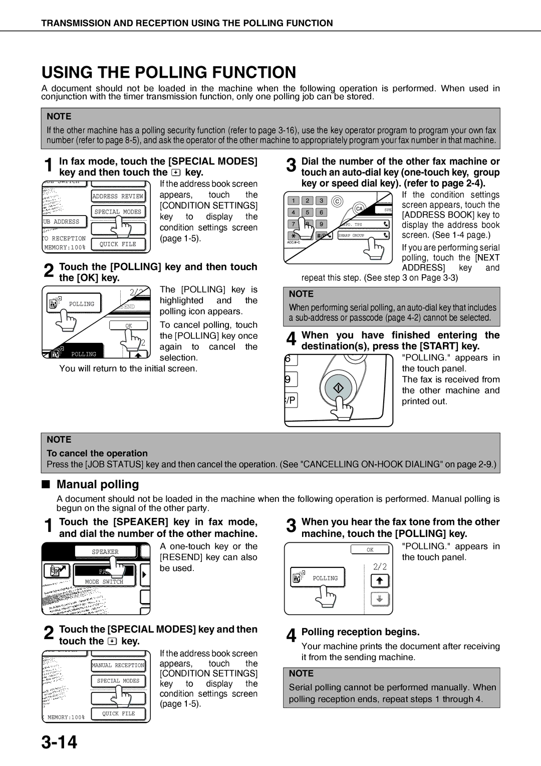 Sharp MX-M450U, MX-M350N Using the Polling Function, Manual polling, Touch the Polling key and then touch the OK key 