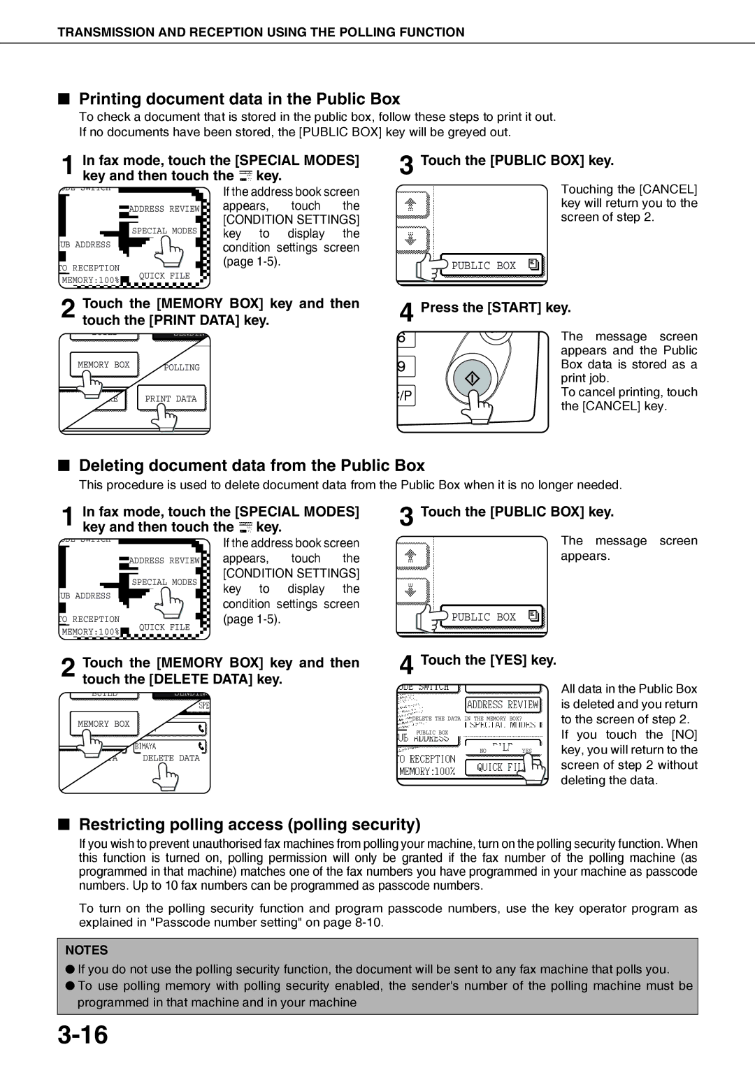 Sharp MX-M350N, MX-M450N, MX-M450U Printing document data in the Public Box, Deleting document data from the Public Box 