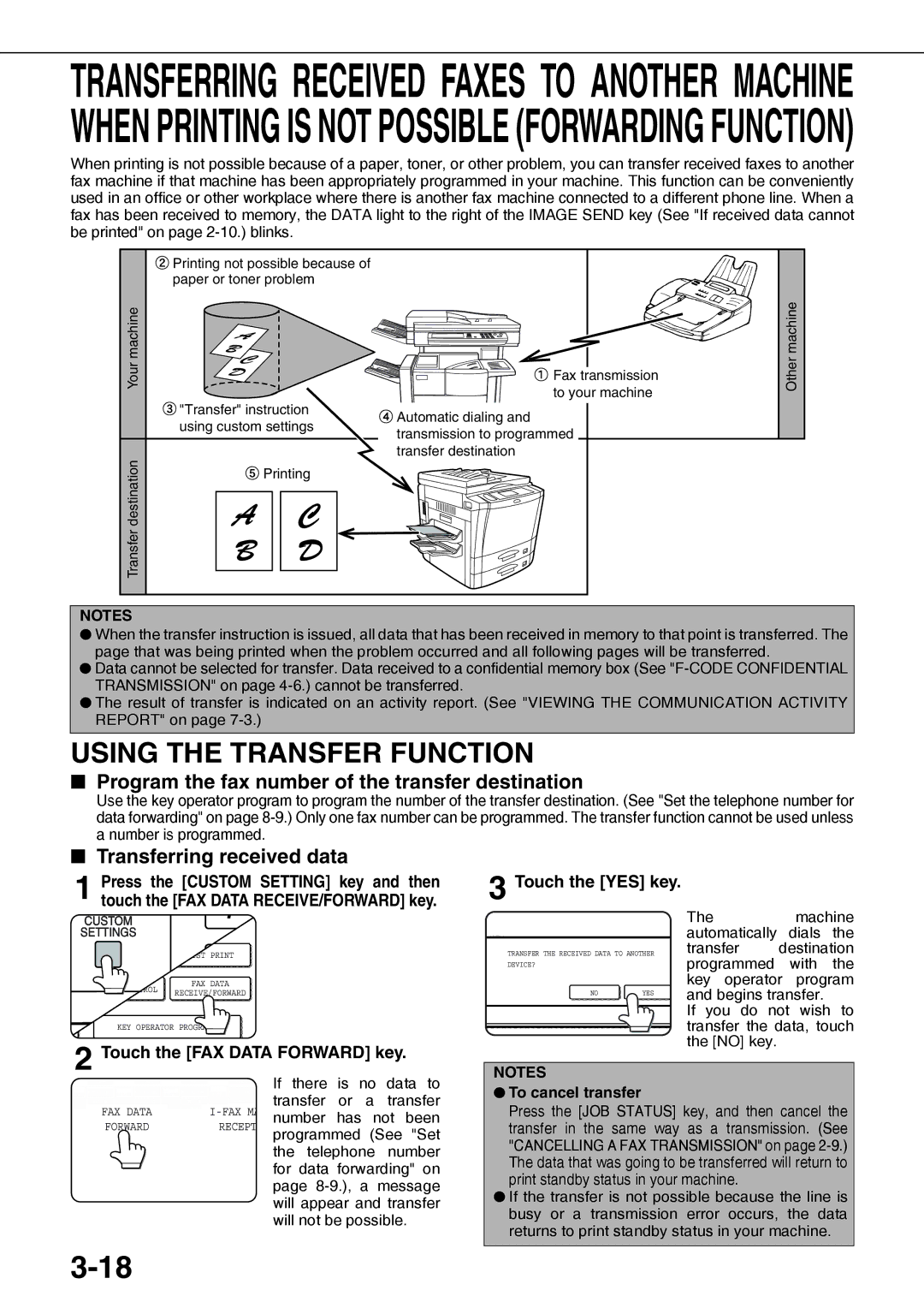 Sharp MX-M450U Using the Transfer Function, Program the fax number of the transfer destination, Transferring received data 