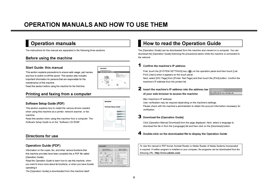 Sharp MX-M364N, MX-M564N How to read the Operation Guide, Before using the machine, Printing and faxing from a computer 