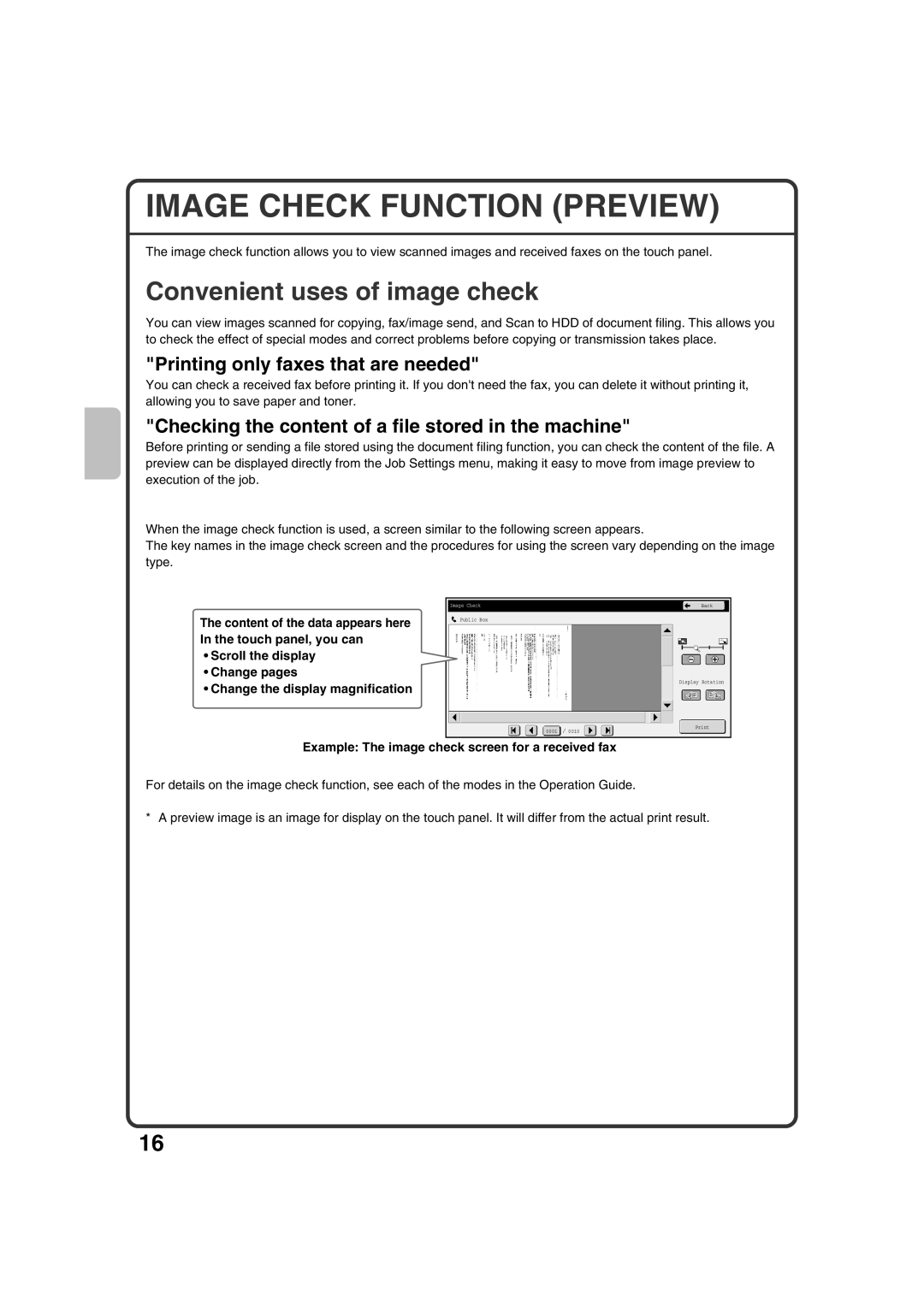 Sharp MX-M503N, MX-M453N, MX-M363N, MX-M283N quick start Image Check Function Preview, Convenient uses of image check 