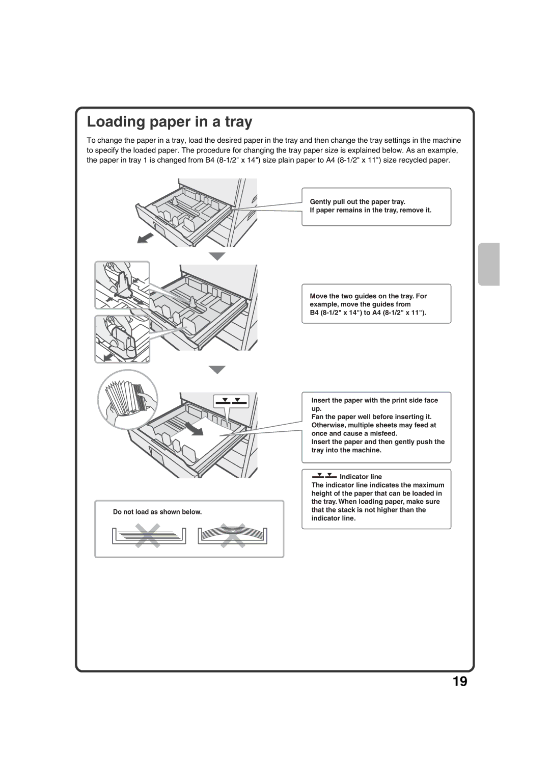 Sharp MX-M363N, MX-M453N, MX-M503N, MX-M283N quick start Loading paper in a tray 