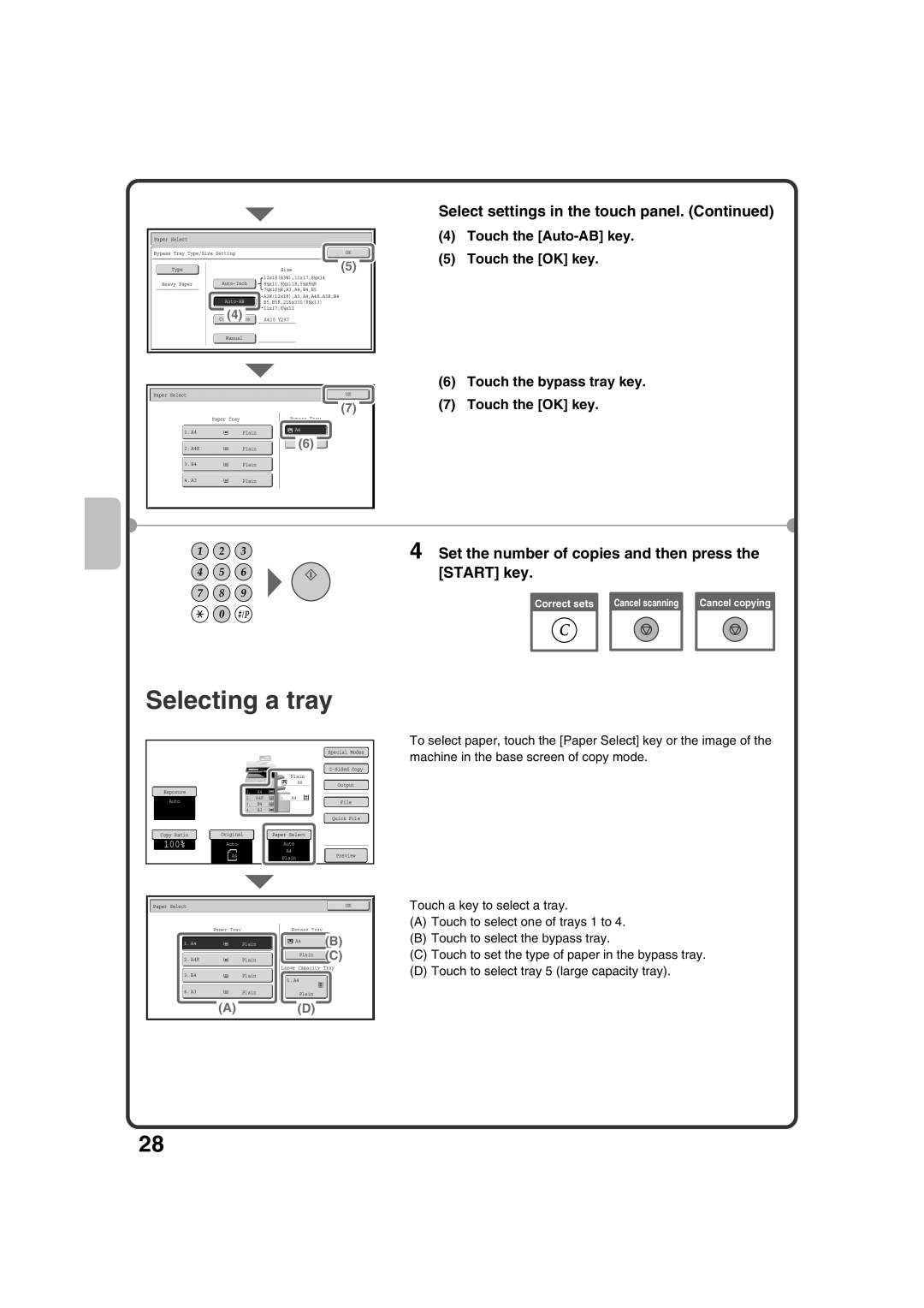 Sharp MX-M503N, MX-M453N, MX-M363N, MX-M283N quick start Selecting a tray 