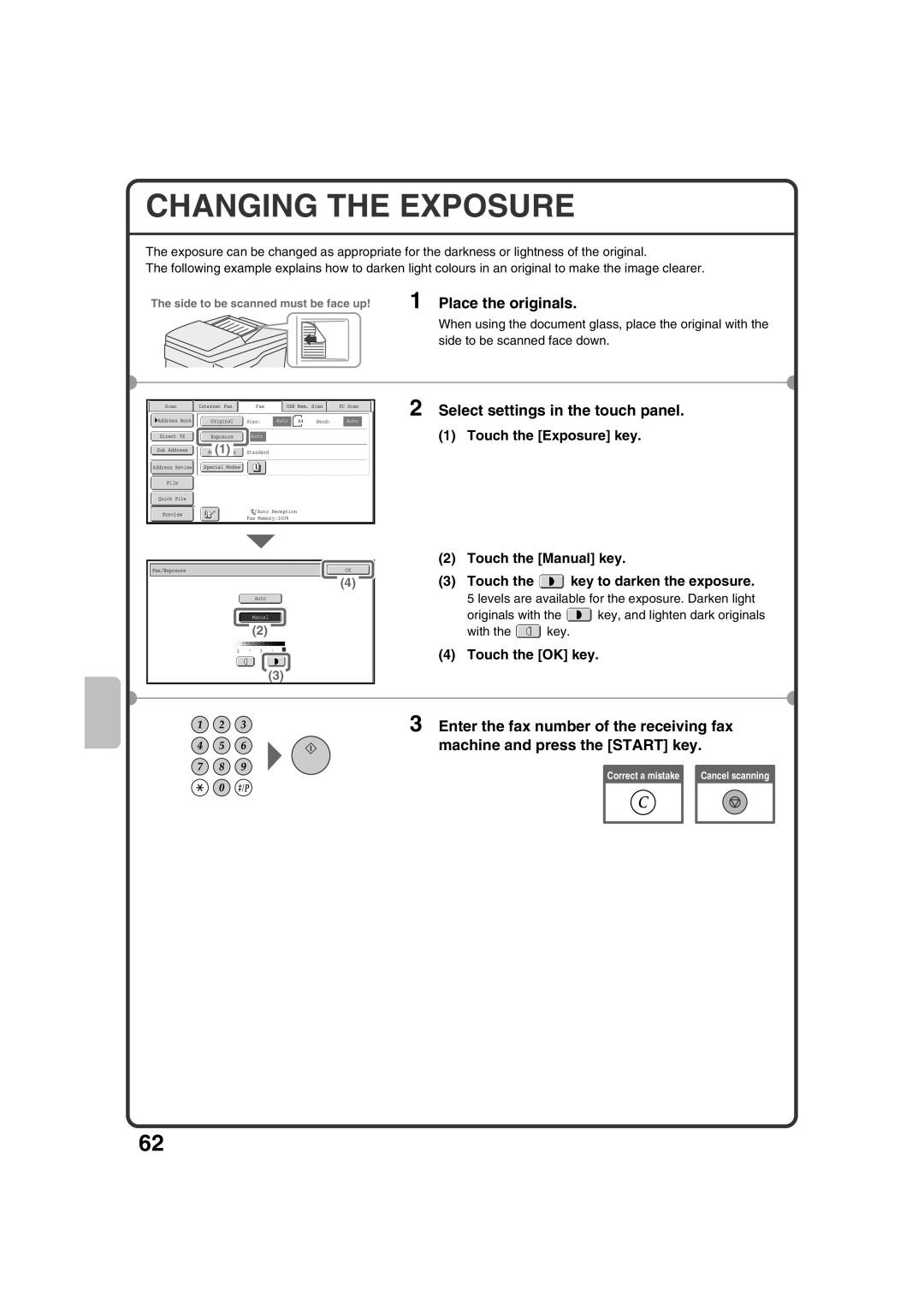 Sharp MX-M453N, MX-M363N, MX-M503N, MX-M283N quick start Changing the Exposure 