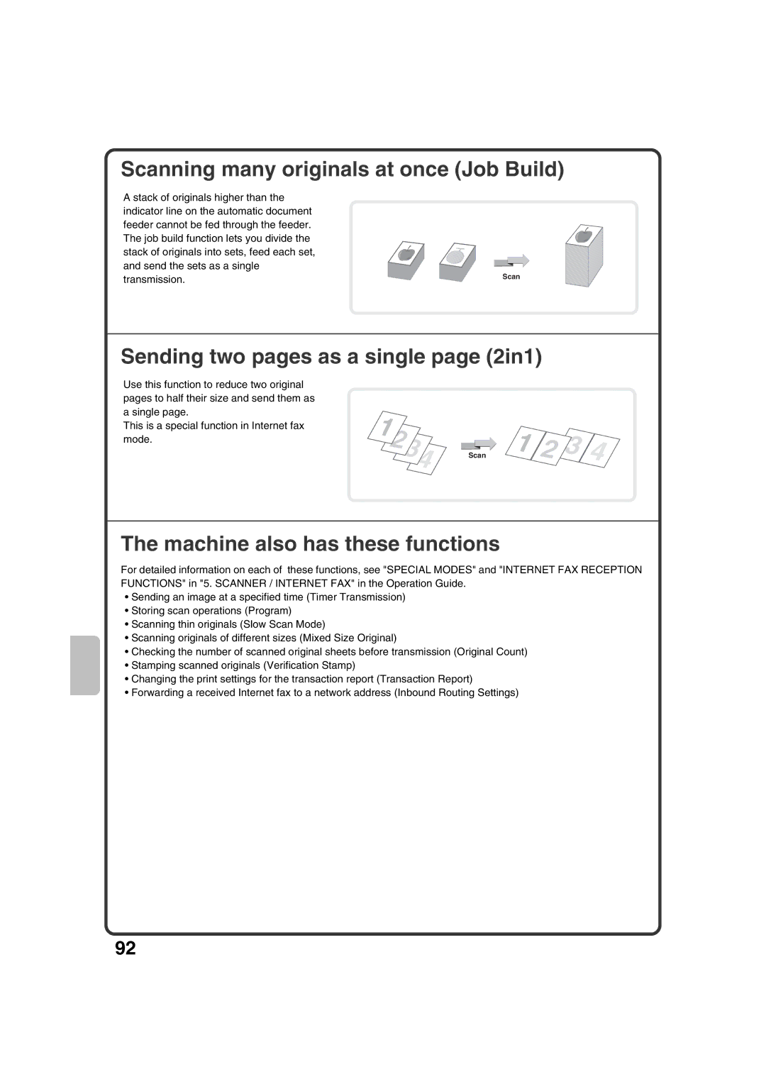 Sharp MX-M503N, MX-M453N, MX-M363N Scanning many originals at once Job Build, Sending two pages as a single page 2in1 